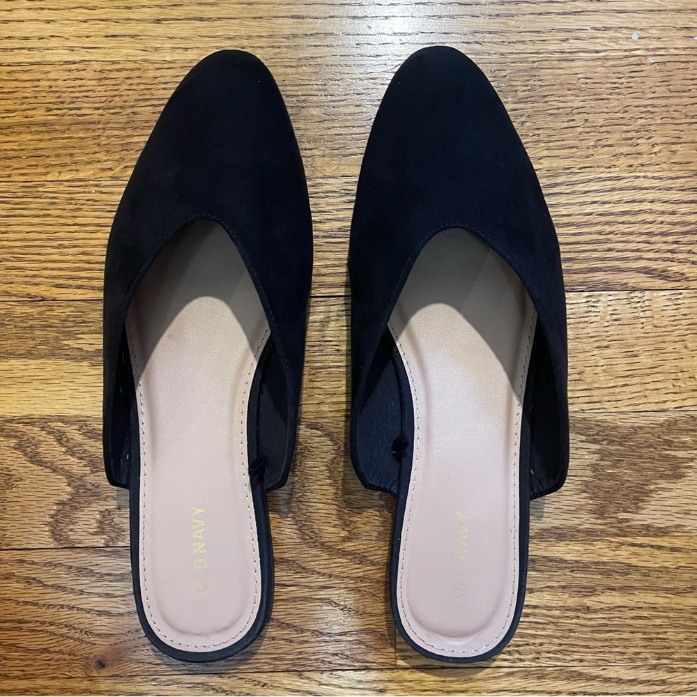 Black Round Toe Faux Suede Mule Slide Shoes - Picture 3 of 10